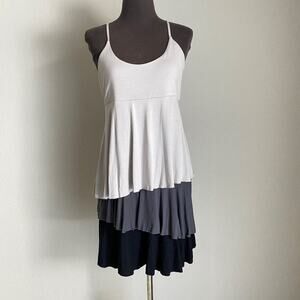 Express sz M black‎ white gray spaghetti strap ruffle tier midi dress
